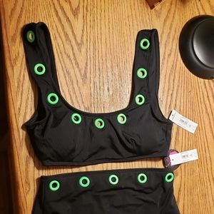 Swimsuit Grommet 🌴👙 lime black NWT High Waisted,  2 piece NOBO(M) size 7-8